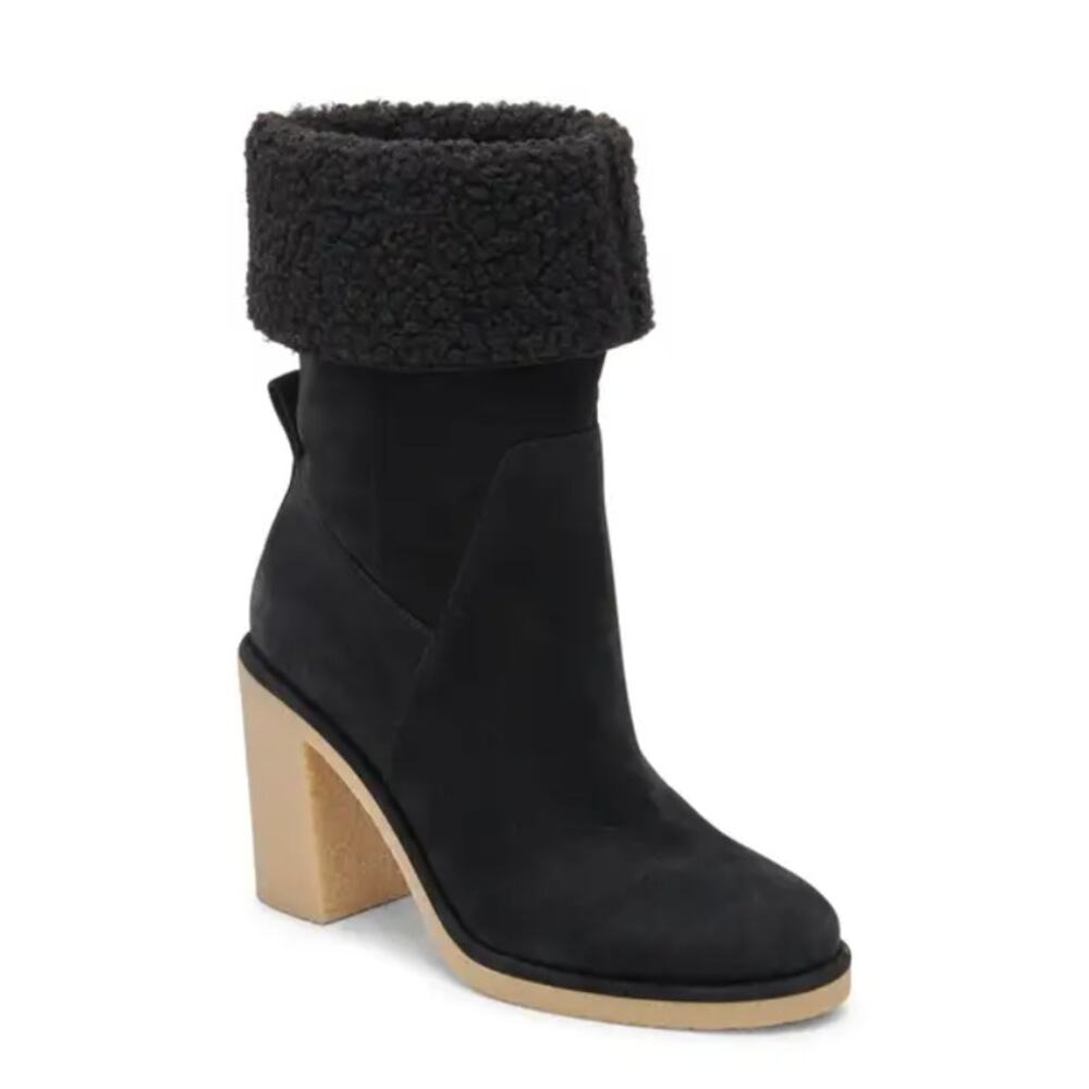 Dolce Vita Black Suede Leather Caddie Faux Shearling Lined Plush Boots Size 8.5